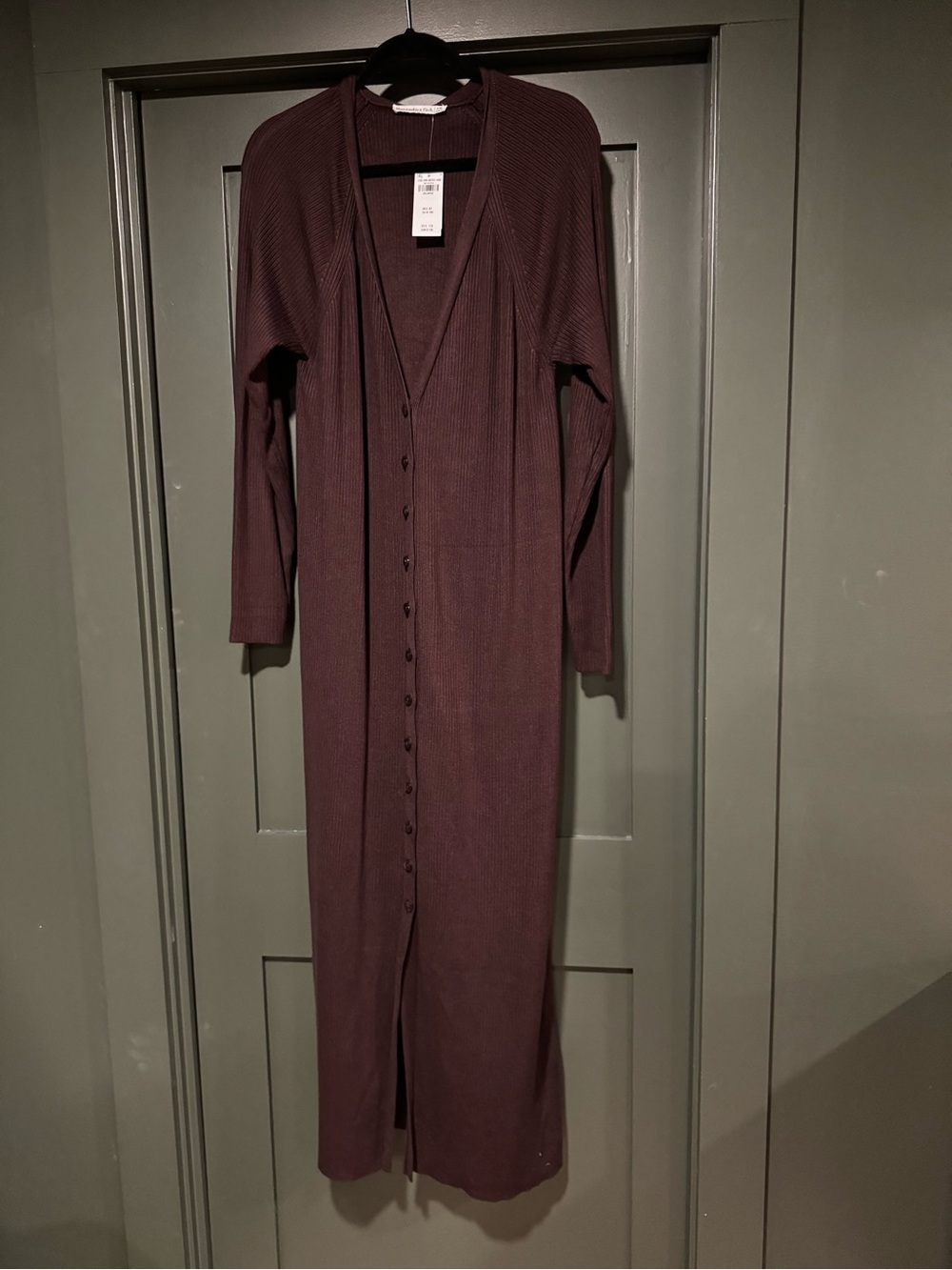 Abercrombie & Fitch Long Ribbed Button-Front Maxi Dress/ duster - Chocolate Brow